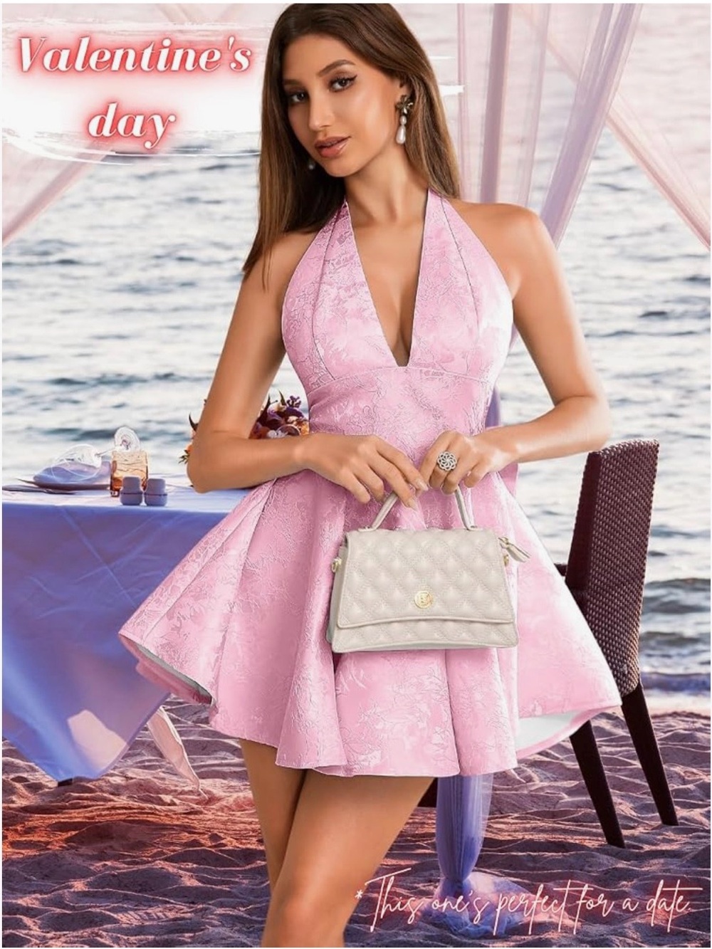 Pink Halter Fit & Flare Dress - Elegant Valentine's Day Style
